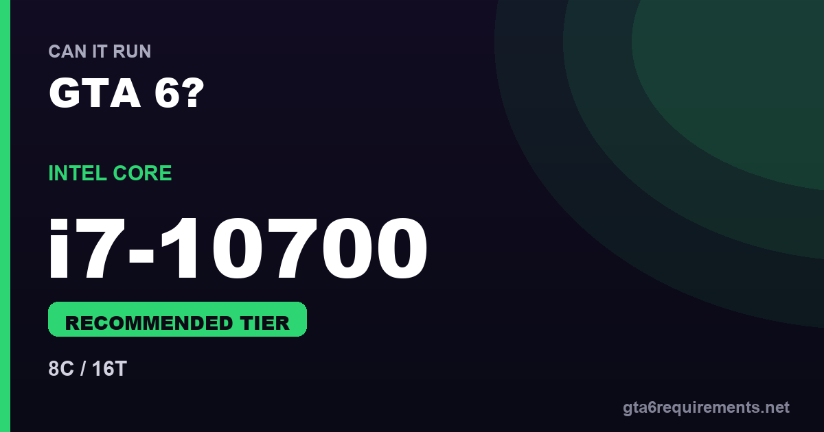 Core i7-10700 GTA 6 performance - Recommended Tier